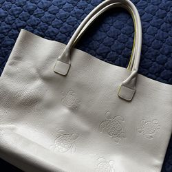 Grey / green Vilebrequin tote bag with embossed turtle designs