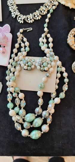 Vintage Necklace with matching clip earring sets.