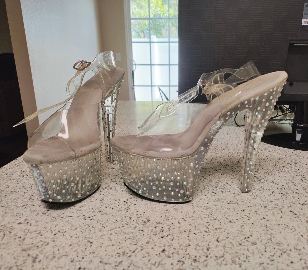 Clear Bedazzled Pleaser Heels