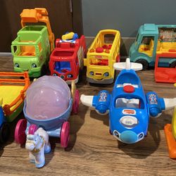Fisher Price Little People Pretend Play Baby Toddler Kids Toys. Airplane Cinderella Coach Helicopter Fire Recycling & Taco Truck Bus Train Vehicles