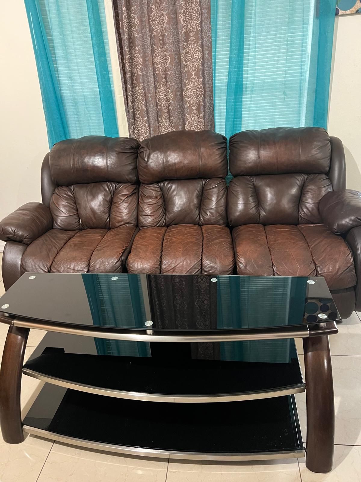 leather sofa with TV stand