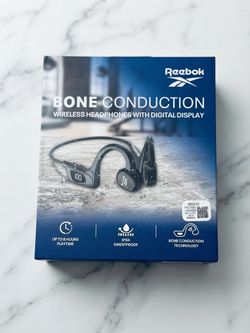 Reebok Bone Conduction Wireless Headphones with Digital Display - IPX4 Sweatproof, 6-Hour Playtime