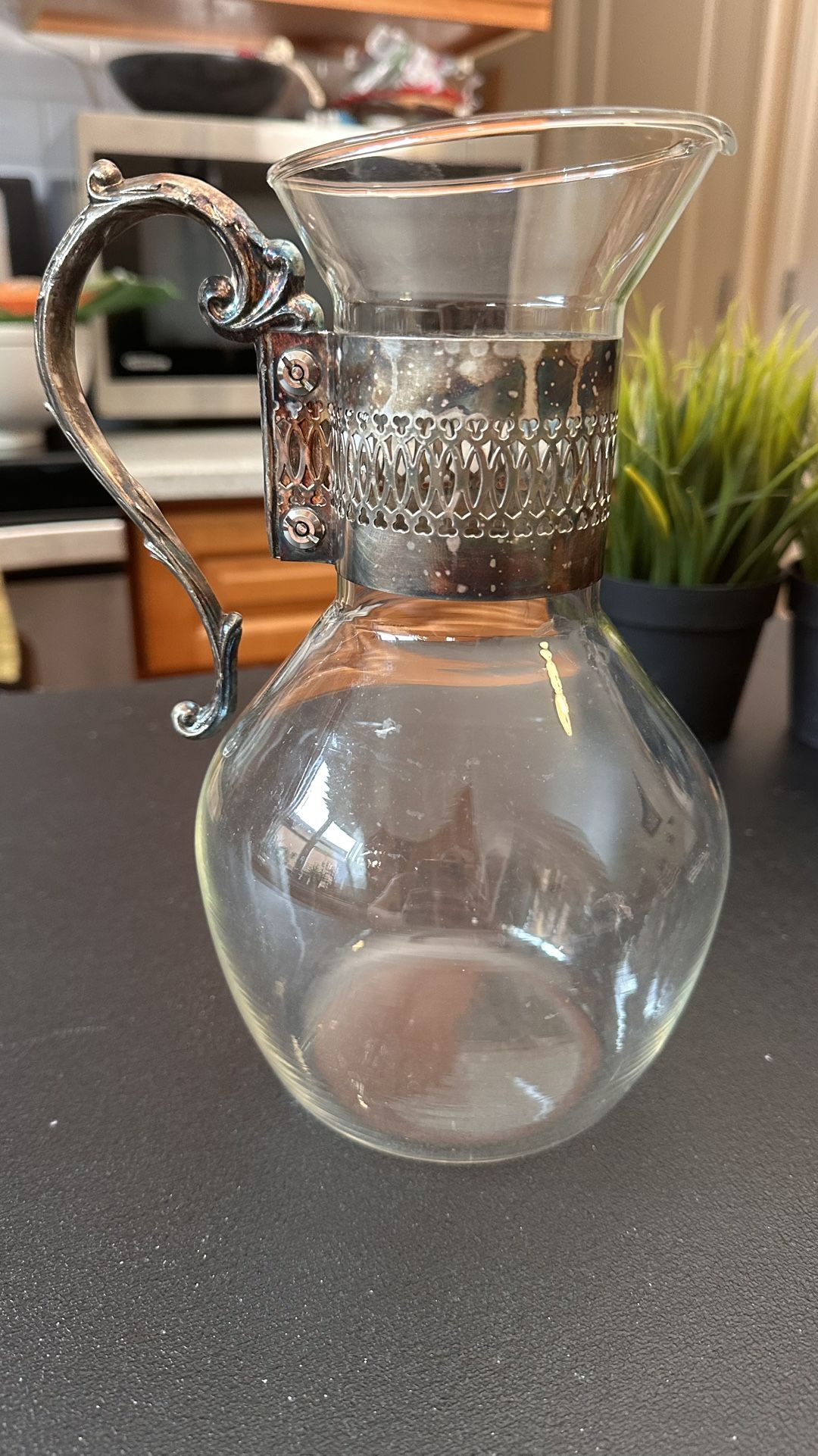 Elegant Antique Glass Pitcher with Silver Accents