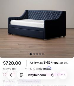 BUNDLE- Blue Tufted Daybed w/Trundle + matching accent chair