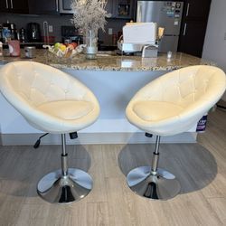 Counter Height Leather Stools Set Of 2, White 