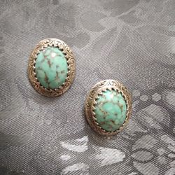 Earrings Vintage Taxco Sterling Silv & Turquoise 