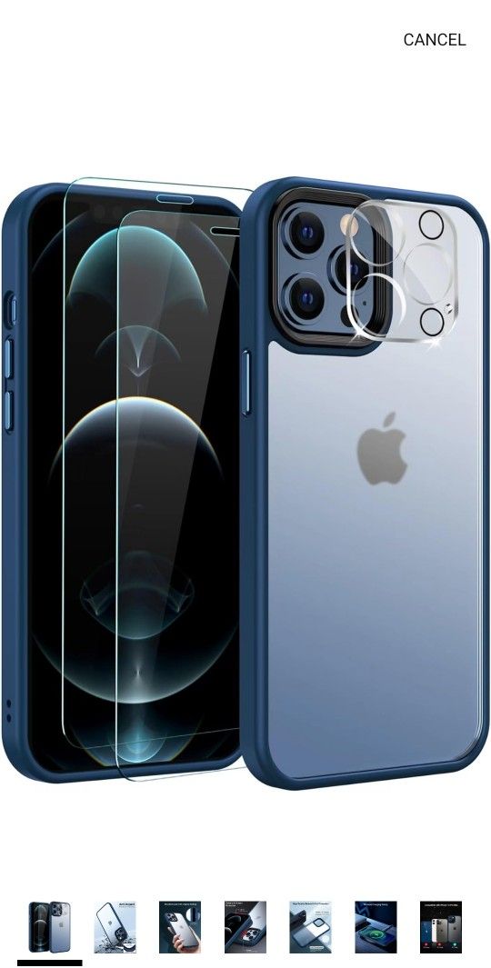 saputa Compatible with iPhone 12 Pro Max Case, with[2 Screen Protector + 1 Camera Lens Protector] Matte Hard PC Back and Soft TPU Protective Frame, Mi