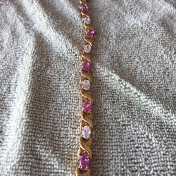 Pink Turmolene And Cubic Zirconium Bracelet 