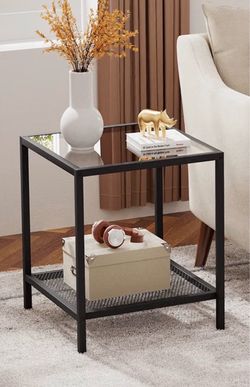 Black Metal Glass Top End Table