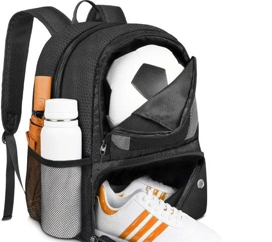 New Black Soccer Bag Backpack Football Volleyball & Basketball,with Ball Compartment and Shoe Storage