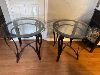 Round Glass Top End Tables Set of 2
