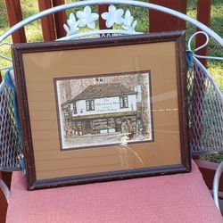 Vintage signed framed print based on writing of Charles Dickens