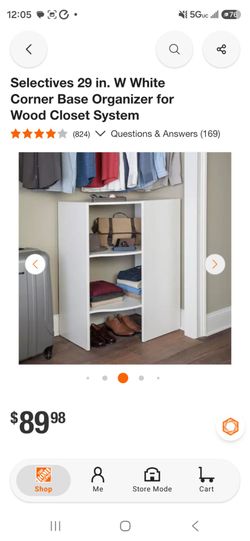 Selectives 29 in. W White Corner Base Organizer for Wood Closet System