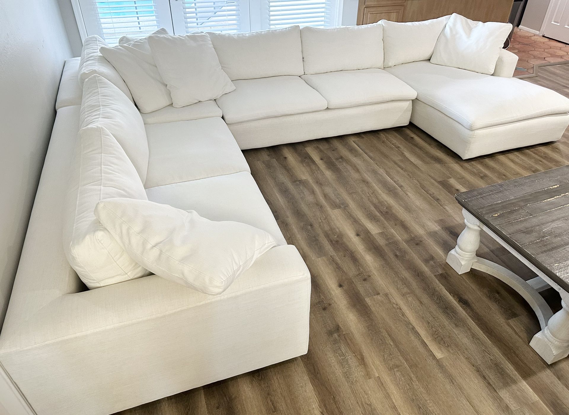 Custom “Laguna” 4 Piece Chaise Sectional by Fairmont Designs, Ivory Linen Blend Performance Fabric