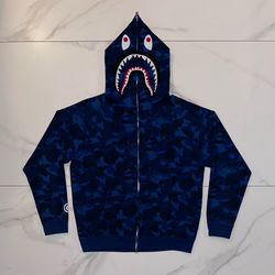 BAPE Classics Fire Camo Shark Full Zip Hoodie Blue Medium