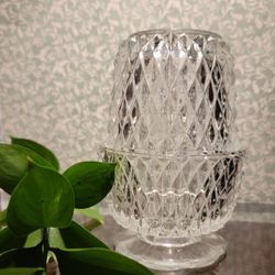 Vintage Indiana Glass Clear Crystal Diamond Point FAIRY LAMP CANDLEHOLDER 