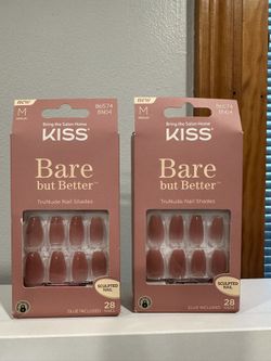 BRAND NEW KISS BARE BUT BETTER PRESS ON NAILS MEDIUM COFFIN NUDE 28 COUNT GLUE INCLUDED 