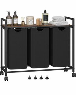 Laundry Hamper, Laundry Basket, Laundry Sorter with 3 Pull-Out and Removable Bags, Shelf, Laundry Room Storage with Table, for Bathroom, Bedroom, 3 x 