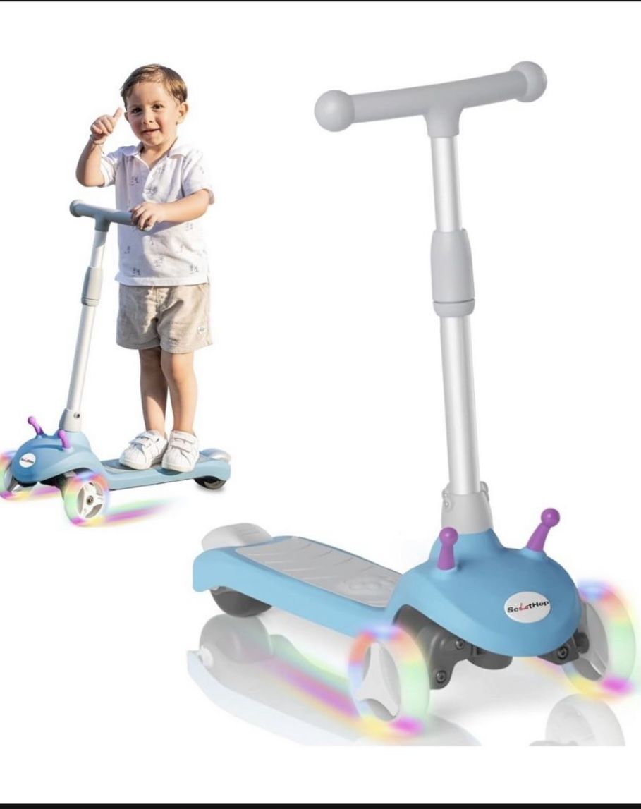 Electric Scooter for Kids Ages 3-8, 3-Wheel Electric Scooter, Kids Electric Scooter with LED Light-up Wheels, 3 Height Adjustable, C-Shaped Handle, Le