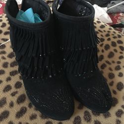 Boots, Black, fringe, sparkle, Ankle ,EC ,ODU area