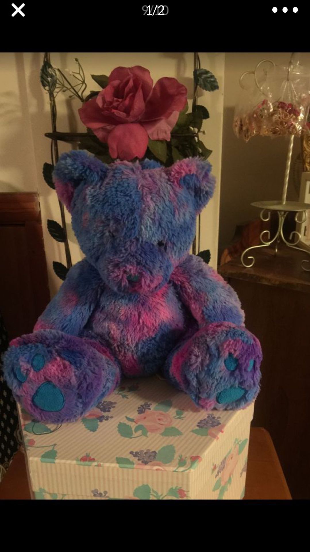 Purple & pink teddy bear plush 14 “ clean cute gift