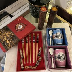 2 mugs - 2 candles - sushi set  - priced to sell