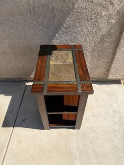 Wood and Slate Tile Top End Table