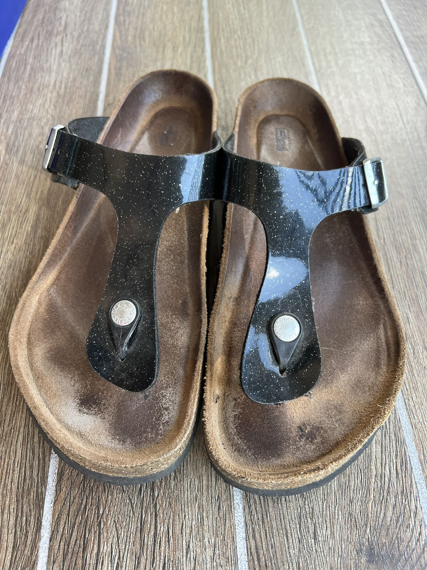 Birkenstock Gizele Black Leather Flip Flops Shoes Size 42(11)