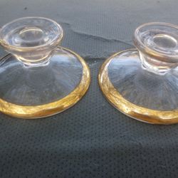 2 Vintage Gold Trim Candle Holders