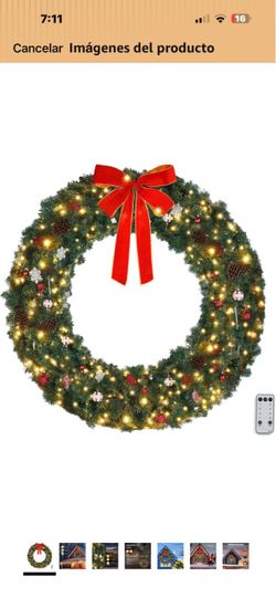 Pre-Lit Christmas Wreath with Red Bow