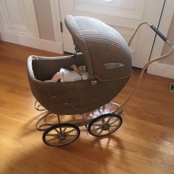 Vintage Wicker Baby Stroller 
