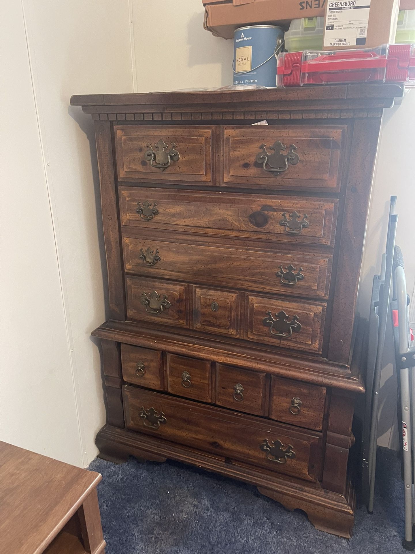 Wooden Dresser/ White Desk & chair 