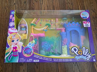 Polly Pocket Splashin’ Fun Mermaid Pack, Water Tank, Submarine, Boat, Two 3-inch Dolls, 4 & up