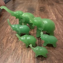 Vintage Jadeite Set Of 6 Elephant Figurines