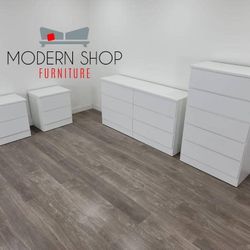 DRESSER, CHEST AND TWO NIGHTSTANDS 