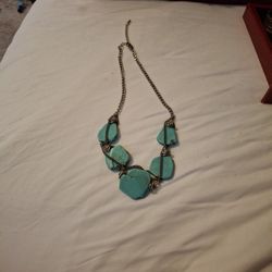 Vintage Silver Tone Chunky Natural Genuine Blue Green Turquoise Slab Necklace