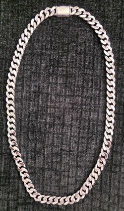 Mens 1 ct. Diamond Cuban Link 24" Sterling Silver Chain Necklace.