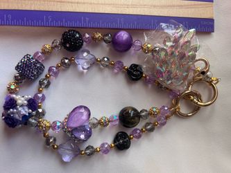 Purple Beaded Lanyard with Gold Clasp / Key chain / Purse charm