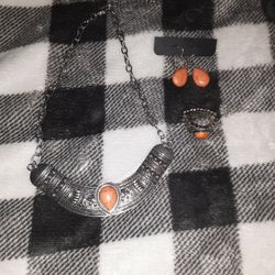 Brand New Orange Stone 3pc Jewelry Set