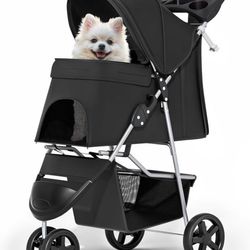 MoNiBloom Foldable Pet Stroller with Weather Cover - Black