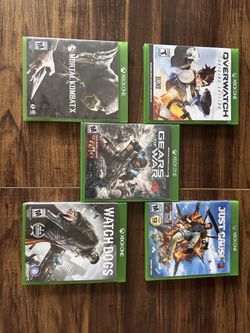 5 Xbox One Games Bundle - Mortal Kombat X, Overwatch Origins, Gears of War 4, Watch Dogs, Just Cause 3