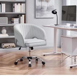 Home Office Chair, Velvet Desk Chair, Upholstered Modern Swivel Chair with Tufted Barrel Back, Rolling Wheels for Office,Study, Vanity,Bedroom Light G