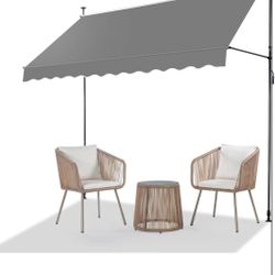 ❤️ Manual Retractable Awnings for Patio, 118"x118" Patio Awning Door Awning Exterior Adjustable Door Canopy with UV Protection for Backyard, Garden, B
