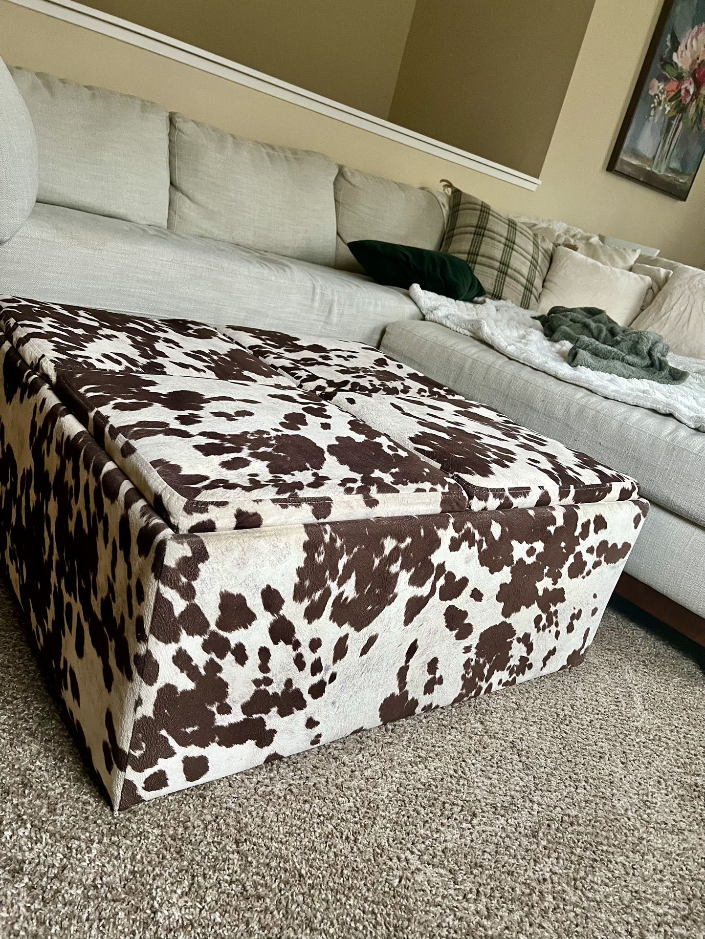 Cow Print Storage Ottoman 