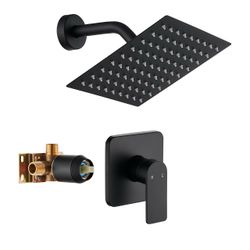Black Shower Faucet Single Function Trim Kit With Rough-In Valve Set Bath Rainfall Shower System 8inch Square Stainless Steel Metal Shower Head