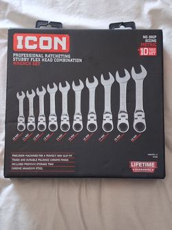 ICON 10-Piece Metric Ratcheting Stubby Flex Head Wrench Set