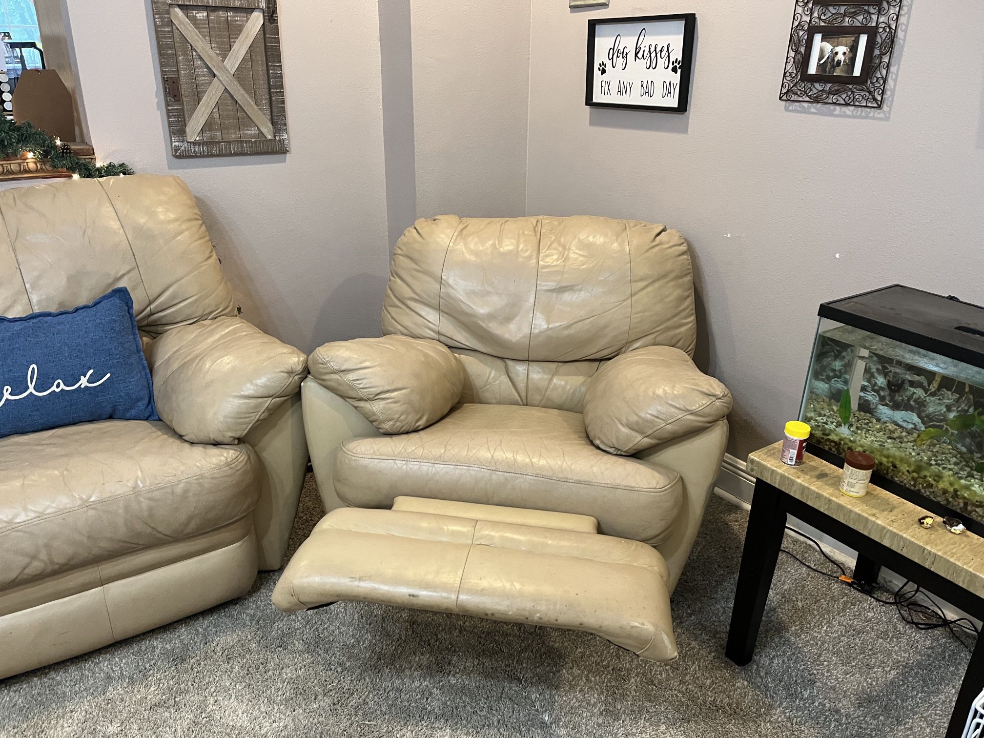Great Condition Tan Couch And Recliner 