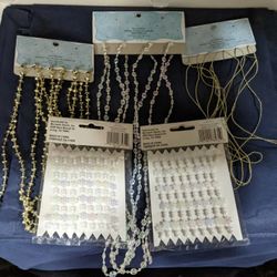 5 Mini Bead Garland Packages, 2 In Gold And 3 In Iridescent White. N E W
