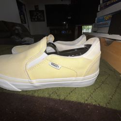 VANS 721356 Yellow White Women's Low Top Canvas Athletic Sneaker Slip On 