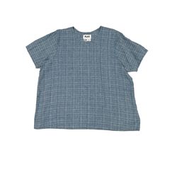 Flax Womens Shirt Top 100% Linen Short Sleeve Blue Plaid Lagenlook Minimalist L   Elevate your wardrobe with this stunning Flax women's shirt top. Mad